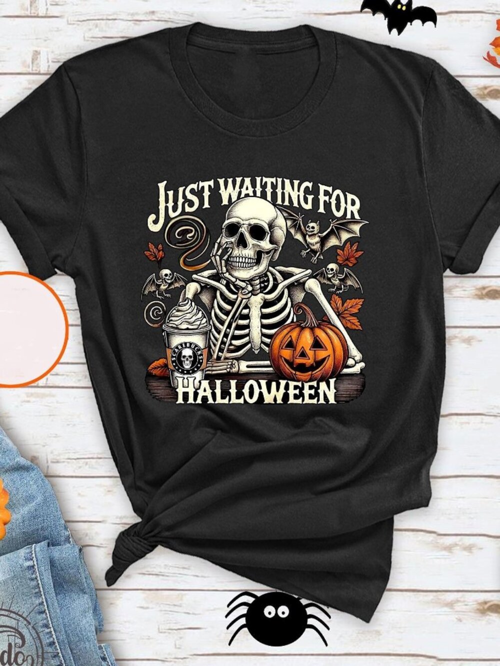 Just Waiting For Halloween T-Shirt, Sarcastic Skull Skeleton Shirt